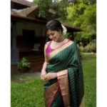 Generic Women's Silk Printed Saree With Unstitched Blouse 5.5Mtr (Green) - Image 2