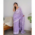 Generic Women's Cotton  Printed Saree With Unstitched Blouse 5.5Mtr (Lavender) - Image 2