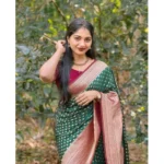 Generic Women's Silk Printed Saree With Unstitched Blouse 5.5Mtr (Green-Red) - Image 3