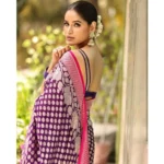 Generic Women's Silk Printed Saree With Unstitched Blouse 5.5Mtr (Purple) - Image 3