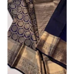 Generic Women's Silk Printed Saree With Unstitched Blouse 5.5Mtr (Navy Blue) - Image 2