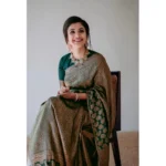 Generic Women's Silk Printed Saree With Unstitched Blouse 5.5Mtr (Green) - Image 3