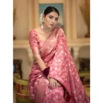 Generic Women's Silk Printed Saree With Unstitched Blouse 5.5Mtr (Peach) - Image 2