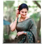 Generic Women's Silk Printed Saree With Unstitched Blouse 5.5Mtr (Green) - Image 2