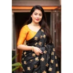 Generic Women's Silk Printed Saree With Unstitched Blouse 5.5Mtr (Yellow) - Image 3