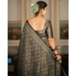 Generic Women's Silk Printed Saree With Unstitched Blouse 5.5Mtr (Black) - Image 2
