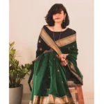 Generic Women's Silk Printed Saree With Unstitched Blouse 5.5Mtr (Dark Green) - Image 2