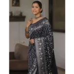Generic Women's Silk Printed Saree With Unstitched Blouse 5.5Mtr (Navy Blue) - Image 3