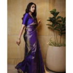Generic Women's Silk Printed Saree With Unstitched Blouse 5.5Mtr (Purple) - Image 3