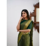 Generic Women's Silk Printed Saree With Unstitched Blouse 5.5Mtr (Green) - Image 2