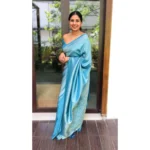 Generic Women's Silk Printed Saree With Unstitched Blouse 5.5Mtr (Sky Blue) - Image 3
