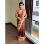 Generic Women's Silk Printed Saree With Unstitched Blouse 5.5Mtr (Brown) - Image 3