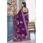 Generic Women's Silk Printed Saree With Unstitched Blouse 5.5Mtr (Purple) - Image 2