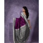 Generic Women's Silk Printed Saree With Unstitched Blouse 5.5Mtr (Purple) - Image 2