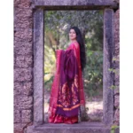 Generic Women's Silk Printed Saree With Unstitched Blouse 5.5Mtr (Purple) - Image 2