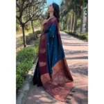 Generic Women's Silk Printed Saree With Unstitched Blouse 5.5Mtr (Blue) - Image 2