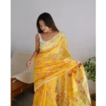 Generic Women's Cotton  Printed Saree With Unstitched Blouse 5.5Mtr (Yellow) - Image 3