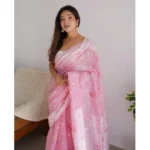 Generic Women's Cotton  Printed Saree With Unstitched Blouse 5.5Mtr (Pink) - Image 2