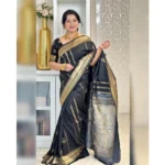 Generic Women's Silk Printed Saree With Unstitched Blouse 5.5Mtr (Black) - Image 2