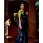 Generic Women's Silk Printed Saree With Unstitched Blouse 5.5Mtr (Navy Blue) - Image 2