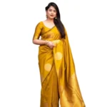 Generic Women's Silk Printed Saree With Unstitched Blouse 5.5Mtr (Yellow) - Image 2