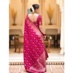 Generic Women's Silk Printed Saree With Unstitched Blouse 5.5Mtr (Rani Pink) - Image 3