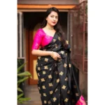 Generic Women's Silk Printed Saree With Unstitched Blouse 5.5Mtr (Pink) - Image 2