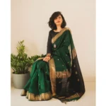 Generic Women's Silk Printed Saree With Unstitched Blouse 5.5Mtr (Dark Green) - Image 3