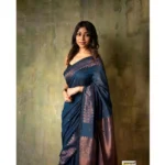 Generic Women's Silk Printed Saree With Unstitched Blouse 5.5Mtr (Navy Blue) - Image 3