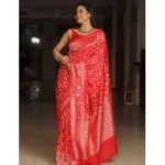 Generic Women's Silk Printed Saree With Unstitched Blouse 5.5Mtr (Orange) - Image 3