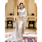 Generic Women's Silk Printed Saree With Unstitched Blouse 5.5Mtr (White) - Image 3