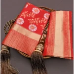 Generic Women's Silk Printed Saree With Unstitched Blouse 5.5Mtr (White) - Image 3