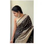Generic Women's Silk Printed Saree With Unstitched Blouse 5.5Mtr (Black) - Image 3
