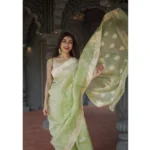 Generic Women's Cotton  Printed Saree With Unstitched Blouse 5.5Mtr (Pista) - Image 3