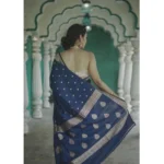 Generic Women's Cotton  Printed Saree With Unstitched Blouse 5.5Mtr (Navy Blue) - Image 3