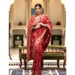 Generic Women's Silk Printed Saree With Unstitched Blouse 5.5Mtr (Red) - Image 2