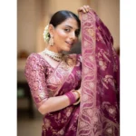 Generic Women's Silk Printed Saree With Unstitched Blouse 5.5Mtr (Wine) - Image 2