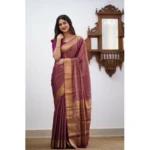 Generic Women's Silk Printed Saree With Unstitched Blouse 5.5Mtr (Wine) - Image 2
