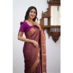 Generic Women's Silk Printed Saree With Unstitched Blouse 5.5Mtr (Wine) - Image 3