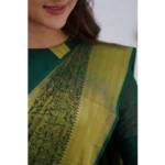 Generic Women's Silk Printed Saree With Unstitched Blouse 5.5Mtr (Green) - Image 3