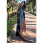 Generic Women's Silk Printed Saree With Unstitched Blouse 5.5Mtr (Grey) - Image 2