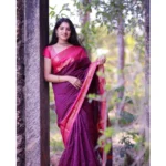 Generic Women's Silk Printed Saree With Unstitched Blouse 5.5Mtr (Purple) - Image 3
