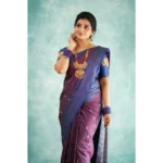 Generic Women's Silk Printed Saree With Unstitched Blouse 5.5Mtr (Purple) - Image 3