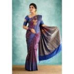 Generic Women's Silk Printed Saree With Unstitched Blouse 5.5Mtr (Purple) - Image 2