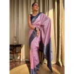 Generic Women's Silk Printed Saree With Unstitched Blouse 5.5Mtr (Pink) - Image 3