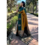 Generic Women's Silk Printed Saree With Unstitched Blouse 5.5Mtr (Yellow) - Image 3