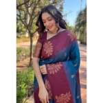 Generic Women's Silk Printed Saree With Unstitched Blouse 5.5Mtr (Blue) - Image 3