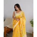 Generic Women's Cotton  Printed Saree With Unstitched Blouse 5.5Mtr (Yellow) - Image 2