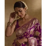 Generic Women's Silk Printed Saree With Unstitched Blouse 5.5Mtr (Purple) - Image 2