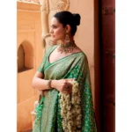 Generic Women's Silk Printed Saree With Unstitched Blouse 5.5Mtr (Green) - Image 3
